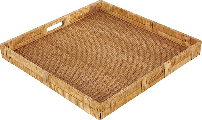 Deco 79 Rattan Handmade Living Room Decor Tray Woven Ottoman Tray with Slot Handles, Serving Tray... | Amazon (US)
