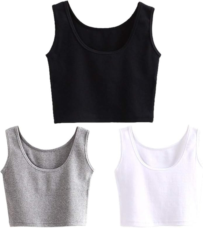 HZH Short Yoga Dance Athletic Tank Crop Tops Shirts for Women or Teens(3 Pack) | Amazon (US)