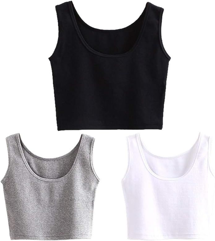 HZH Short Yoga Dance Athletic Tank Crop Tops Shirts for Women or Teens(3 Pack) | Amazon (US)
