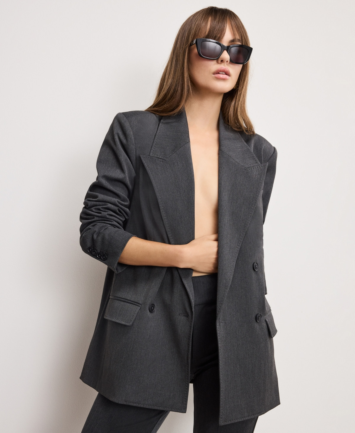 Good American Women's Double-Breasted Oversized Blazer - Grey | Macy's