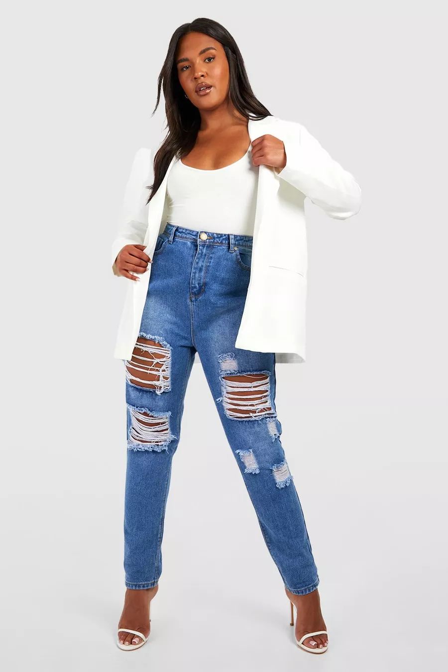 Plus All Over Ripped Mom Jeans | Boohoo.com (US & CA)