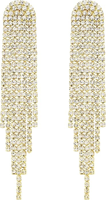 SELOVO Rhinestone Crystal Tassel Long Sparkle Dangle Earrings 2.8"/3.3" Wedding Party Dangling Ea... | Amazon (US)