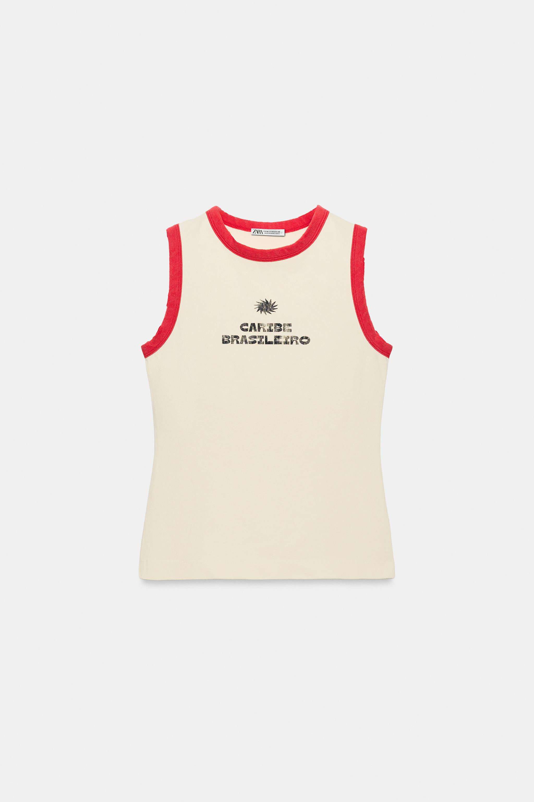 CONTRAST TRIM TEXT T-SHIRT | Zara US