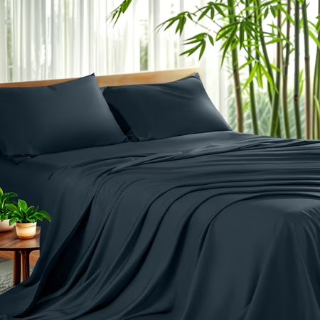 Sonoro Kate Luxury Breathable Bamboo Bed Sheet Set - Deep Pockets - 4 Piece, Queen, Navy Blue | Walmart (US)