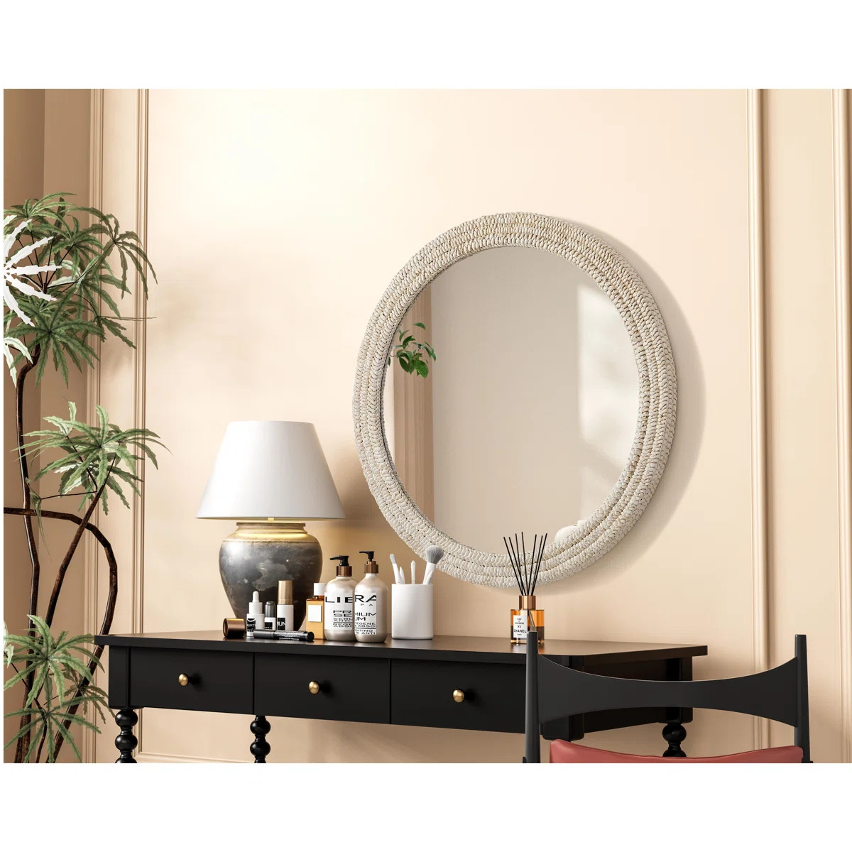 Dennard Oval Cornhusk Mirror 42 in Linen White | Wayfair North America