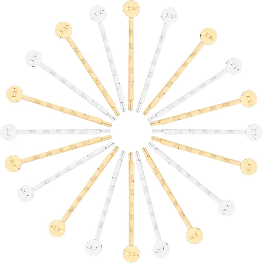 arricraft 100 Pcs Hair Pin Findings, Iron Bobby Pins with 8mm Brass Flat Round Tray, Hair Clips B... | Amazon (US)