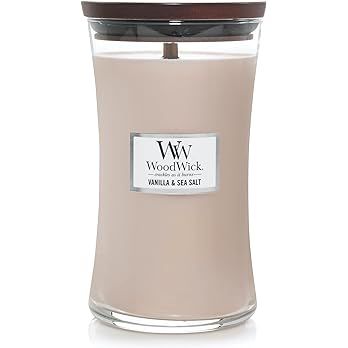 Woodwick Large Hourglass Scented Candle | Vanilla & Sea Salt | with Crackling Wick | Burn Time: U... | Amazon (UK)