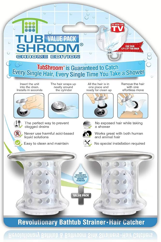 TubShroom Bathtub Drain Protector and Hair Catcher - 2 Pack, Chrome - Fits 1.5" - 1.75" Bathtub a... | Amazon (US)