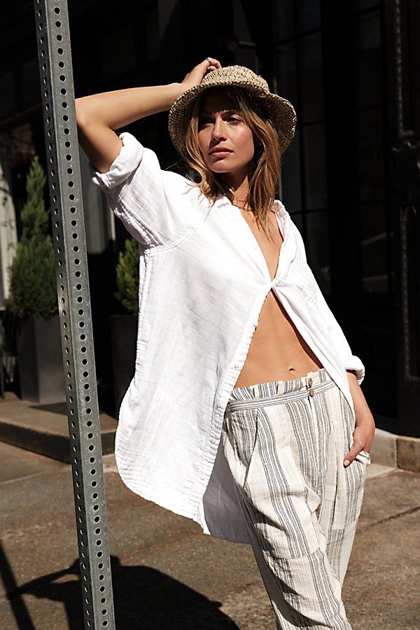Double Cloth Buttondown Shirt by Free People, White, L | Free People (Global - UK&FR Excluded)