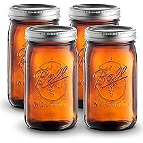 Ball Amber Glass [4 Pack] Wide Mouth Mason Jars (32 oz/Quart) With Airtight lids and Bands - Ambe... | Amazon (US)