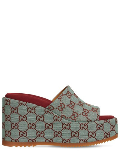 Gucci - 80mm angelina canvas wedges - Blue/Brown | Luisaviaroma | Luisaviaroma
