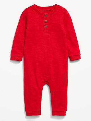Printed Long-Sleeve Thermal-Knit Henley One-Piece for Baby | Old Navy (US)