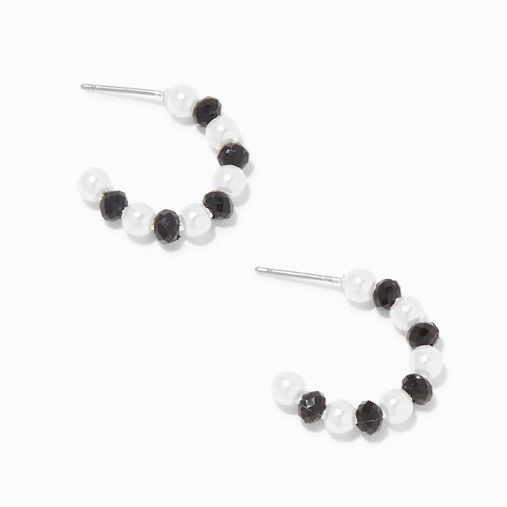 Black & White Pearl Hoop Earrings | Claire's (US)