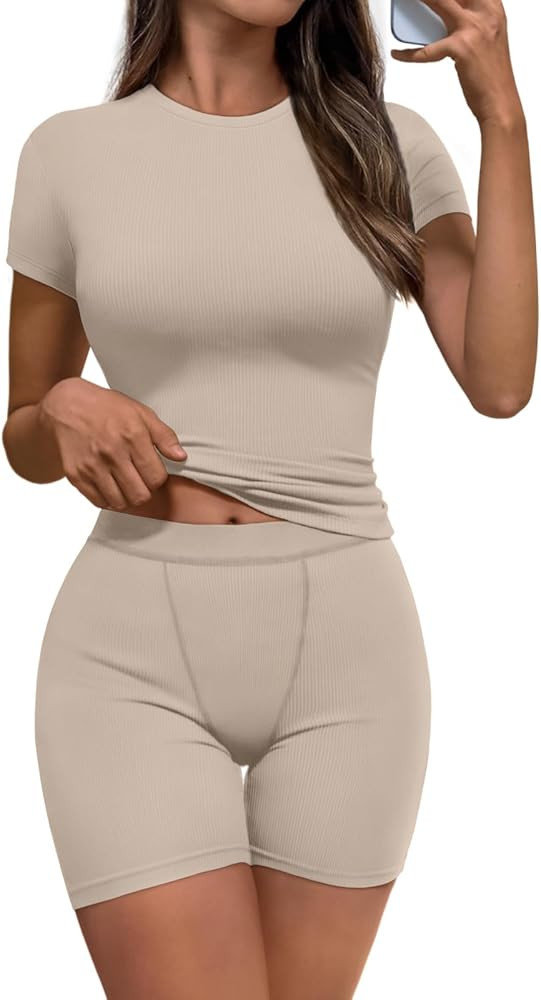 Trendy Queen Women's Two Piece Sets Summer Outfits Loungewear Tracksuits Crop Tops and Biker Shor... | Amazon (US)