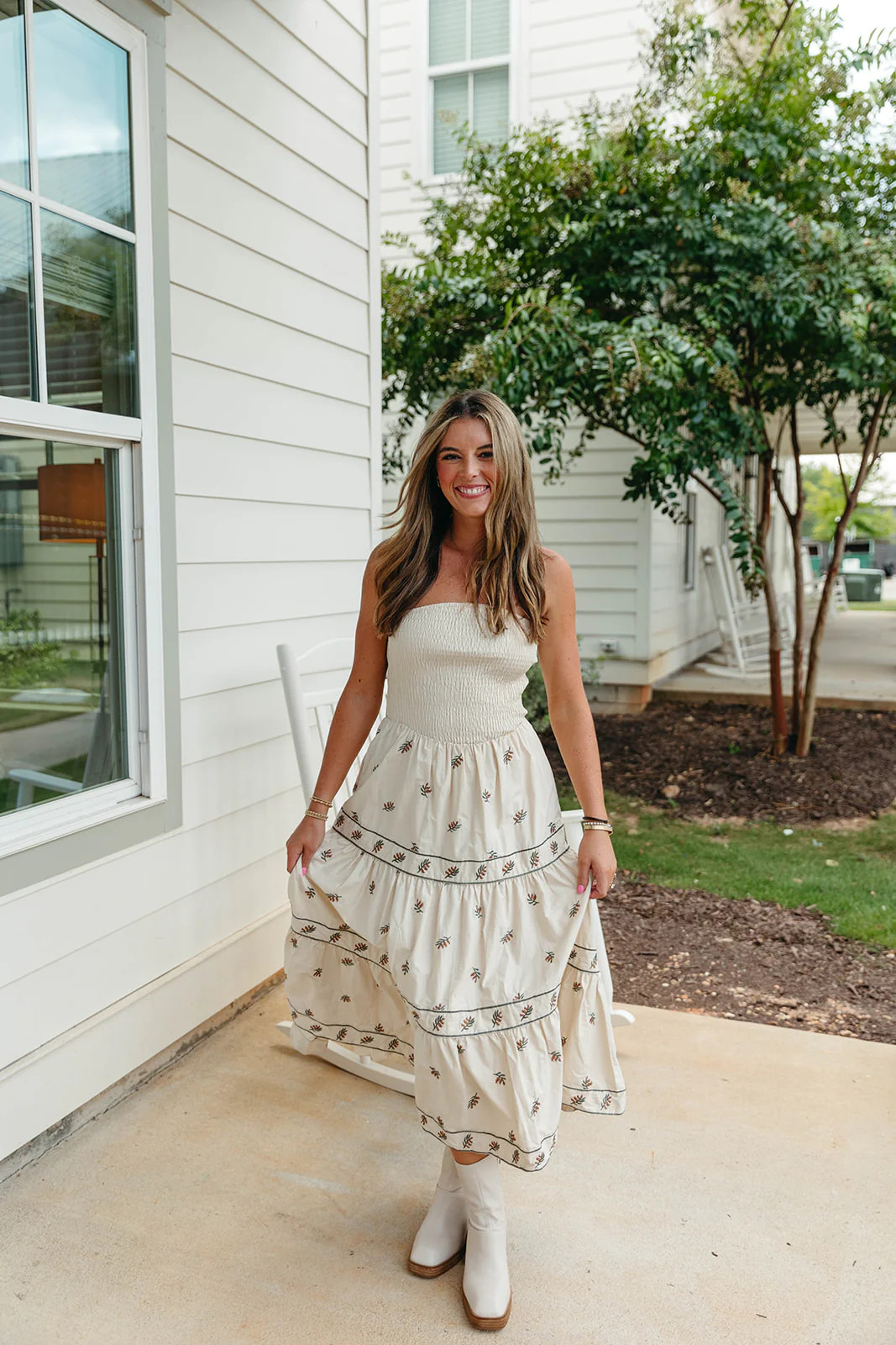 Reece Midi Dress - Cream/Multi | Triple Threads