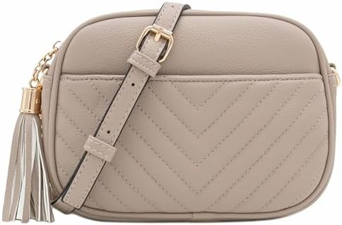 FashionPuzzle Chevron Quilted Crossbody Camera Bag with Chain Strap and Tassel | Amazon (US)