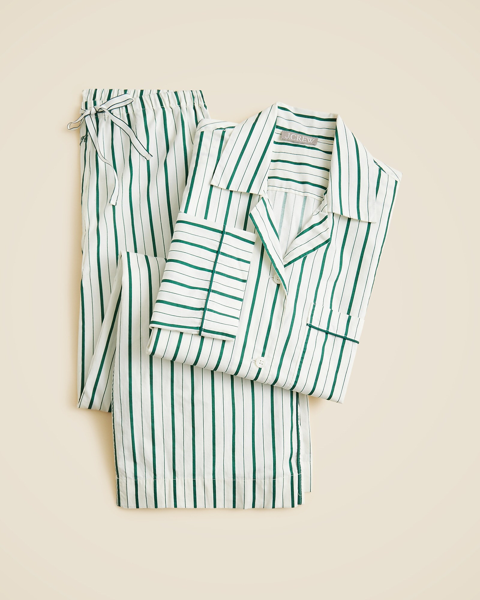 Cotton poplin long-sleeve pajama pant set in peppermint stripe | J. Crew US