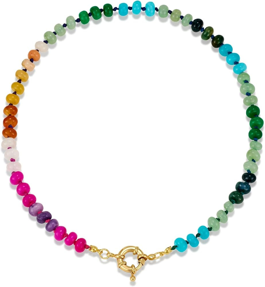 CLASSYZINT Amber Stone Beaded Gemstone Necklace for Women Boho Rainbow Bead Choker Neckalce Natur... | Amazon (US)