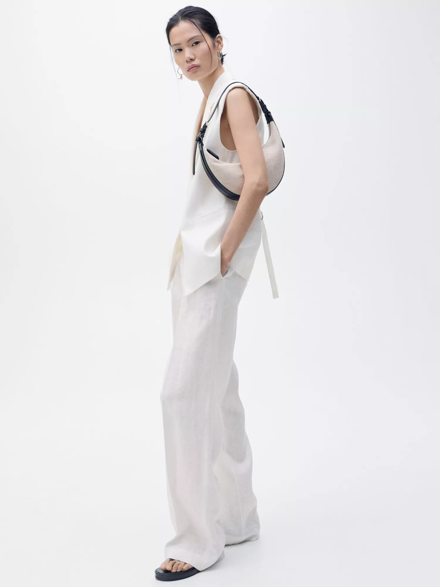 Mango Boreli Tailored Sleeveless Blazer, Natural White | John Lewis (UK)