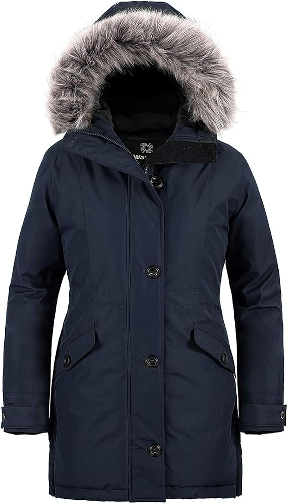 Amazon.com: Wantdo Women's Winter Hip Length Warm Coat Puffer Parka with Hood Navy XL : Clothing,... | Amazon (US)