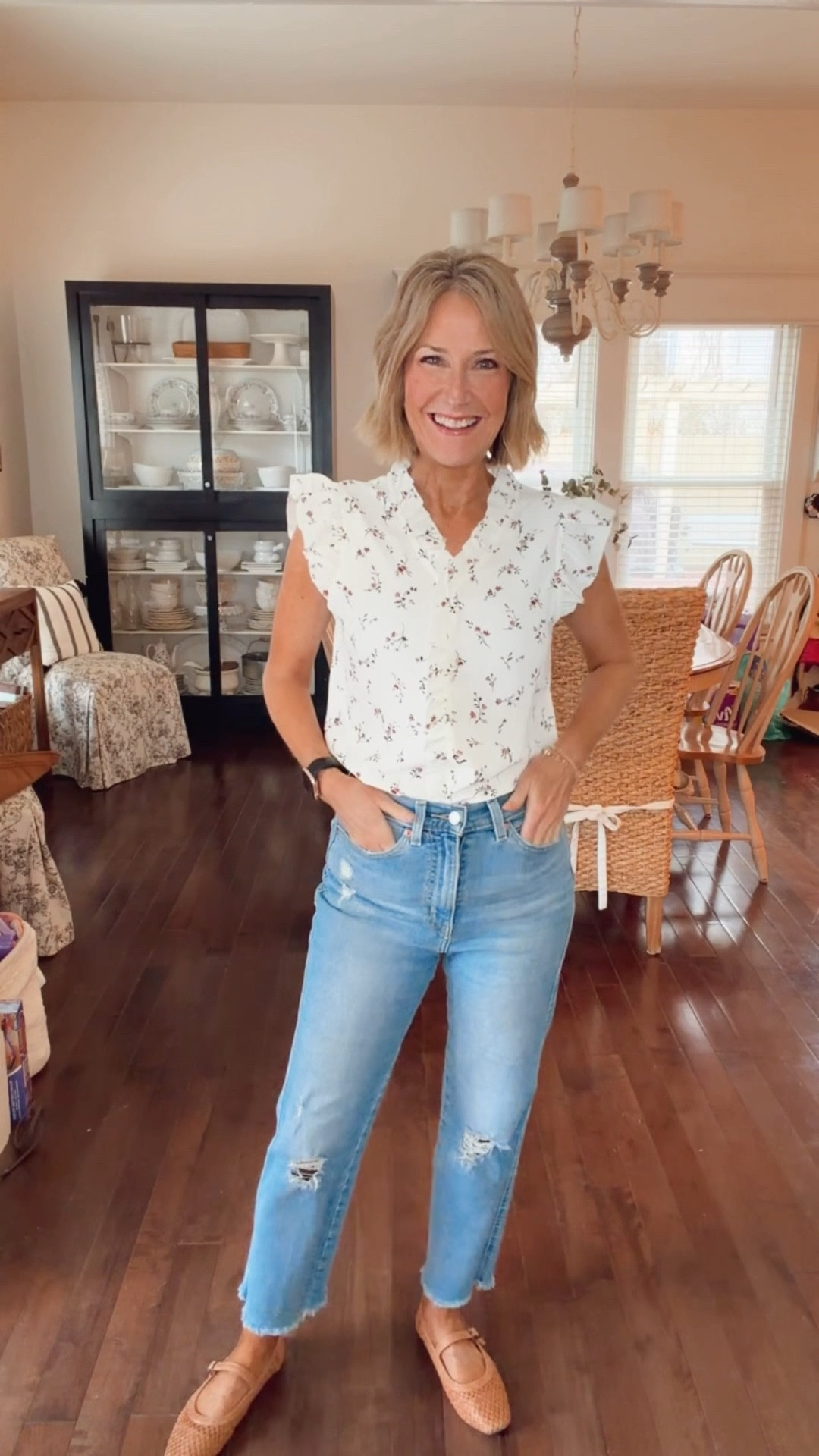 floral top, ruffle detail blouse, feminine top, spring outfit, everyday style, lightweight blouse, casual chic, cute OOTD, over 50 style, easy outfit
Wearing a small

#LTKSpringSale #LTKootd #LTKOver40