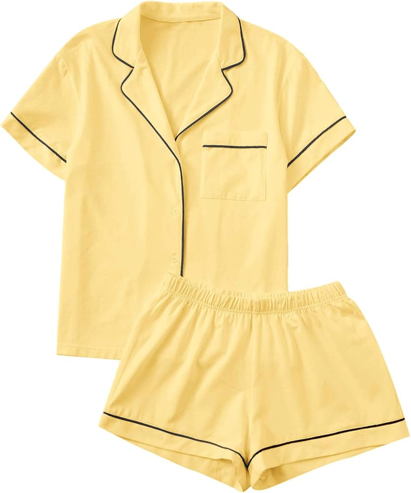 Floerns Women's Notch Collar Short Sleeve Sleepwear Two Piece Pajama Set | Amazon (US)