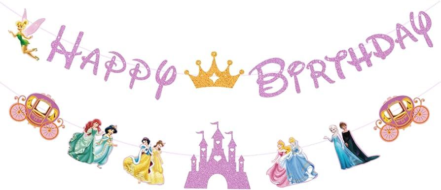 Princess Birthday Party Decoration For Girls, Pink Princess Birthday Banner For Kids Baby Shower,... | Amazon (US)
