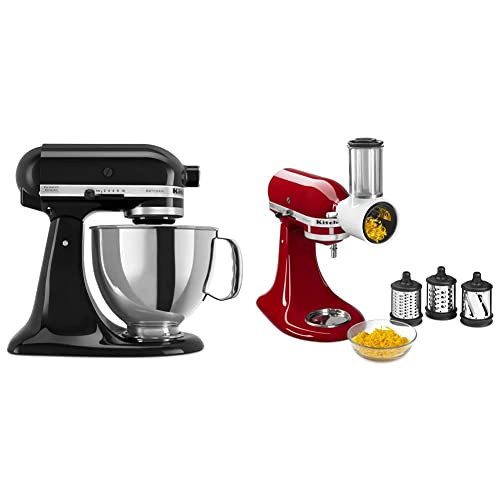 KitchenAid Artisan Series 5-Quart Tilt-Head Stand Mixer (Onyx Black, KSM150PSOB) + Fresh Prep Slicer/Shredder Attachment (KSMVSA, White) | Amazon (CA)