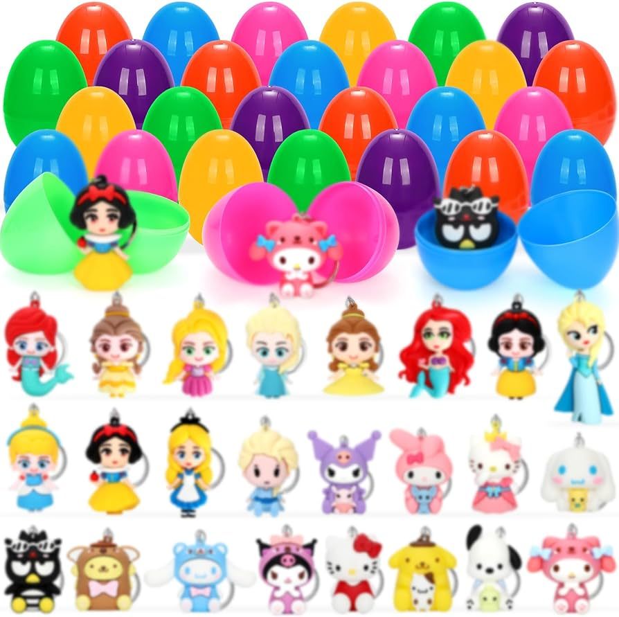 24PCS Filled Easter Eggs Fillers with Figure Keychains - Prefilled Easter Basket Stuffers 3D Prin... | Amazon (US)