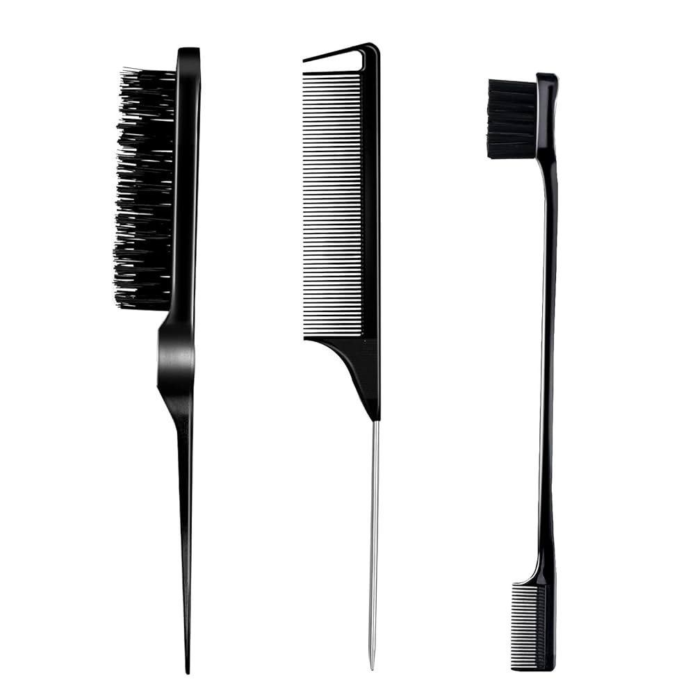 3 Pieces Hair Styling Comb Set Teasing Brush Rat Tail Comb Edge Brush for Edge&Back Brushing, Com... | Amazon (US)