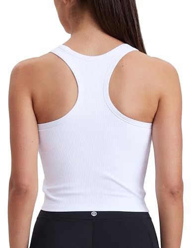 Workout Crop Tank Tops for Women Yoga Shirts Sleeveless Ribbed Racerback Cream Feeling Mild Suppo... | Amazon (US)