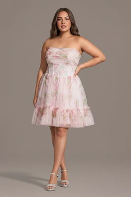 Draped Printed Mesh Sheath Mini Dress | David's Bridal
