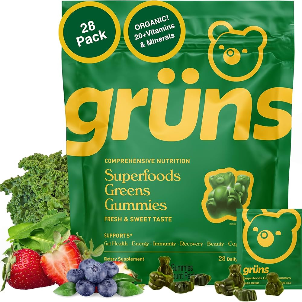 Gruns Adults Super Greens Multivitamin Gummies, Superfood Vitamin Gummy Bears with Spirulina, Chl... | Amazon (US)