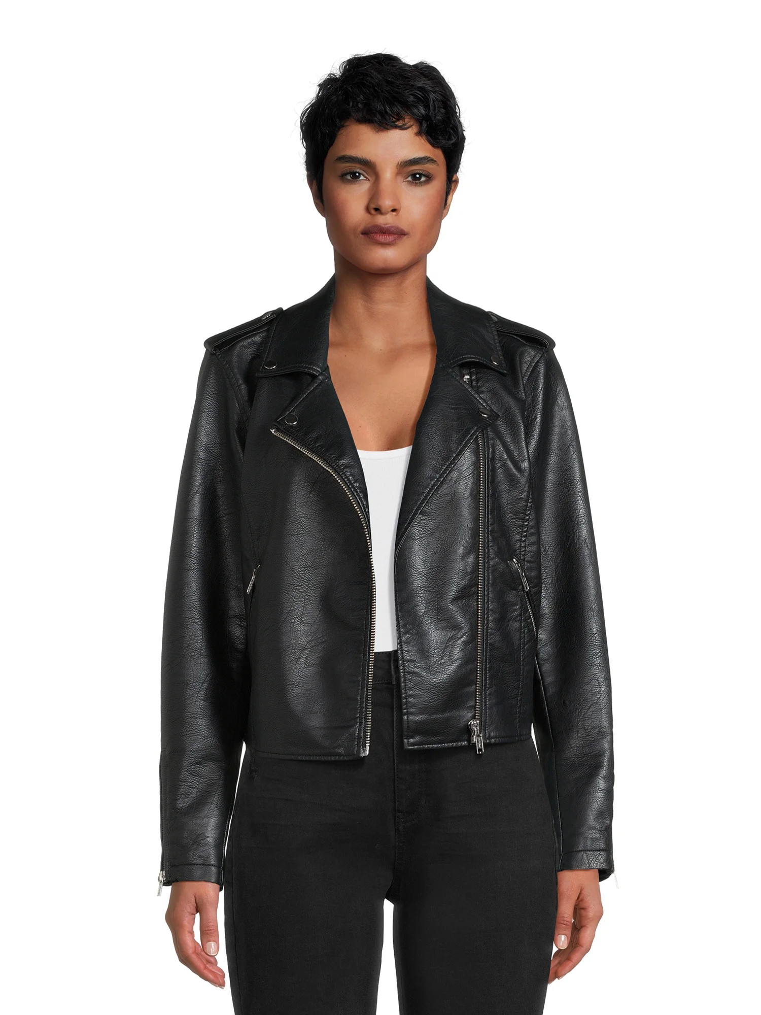 No Boundaries Juniors Faux Leather Moto Jacket | Walmart (US)