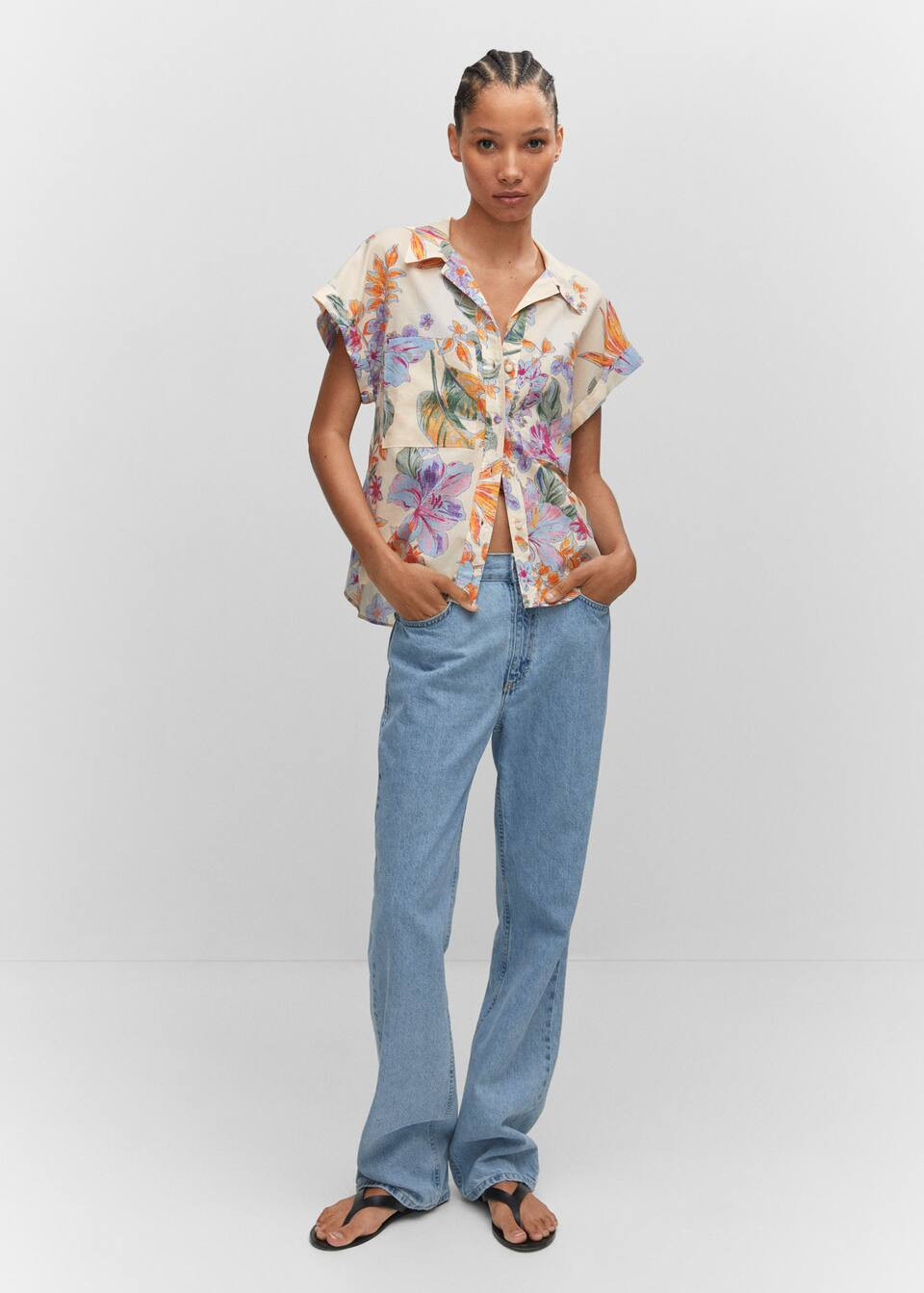 Floral shirt with pockets -  Women | Mango USA | MANGO (US)