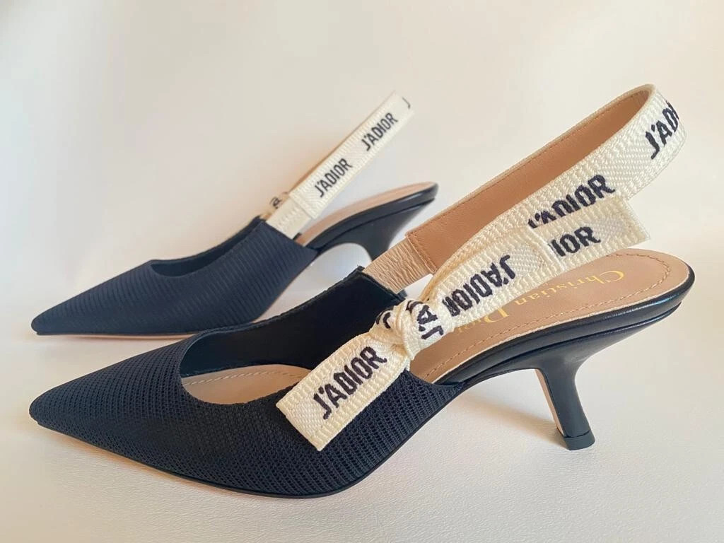 CHRISTIAN DIOR J'ADIOR FABRIC RIBBON BLACK NOIR SHOES SLINGBACK LOW HEEL 38 PUMP  | eBay | eBay US