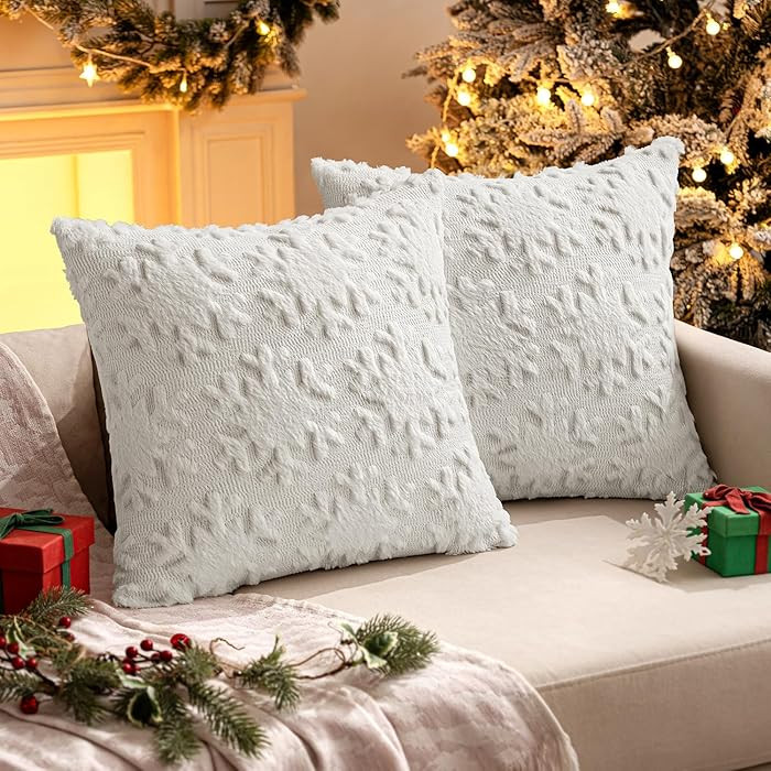 MIULEE Christmas Snowflake Decorative Throw Pillow Covers Set of 2,Soft Fluffy Faux Wool Winter H... | Amazon (US)