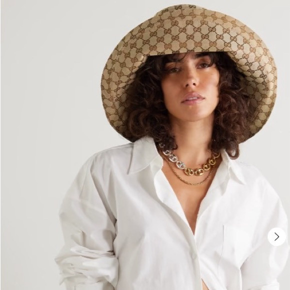 Gucci Monogram Bucket Hat Stiff Canvas Beige Tan Denim Wide Brim Design Limited | Poshmark