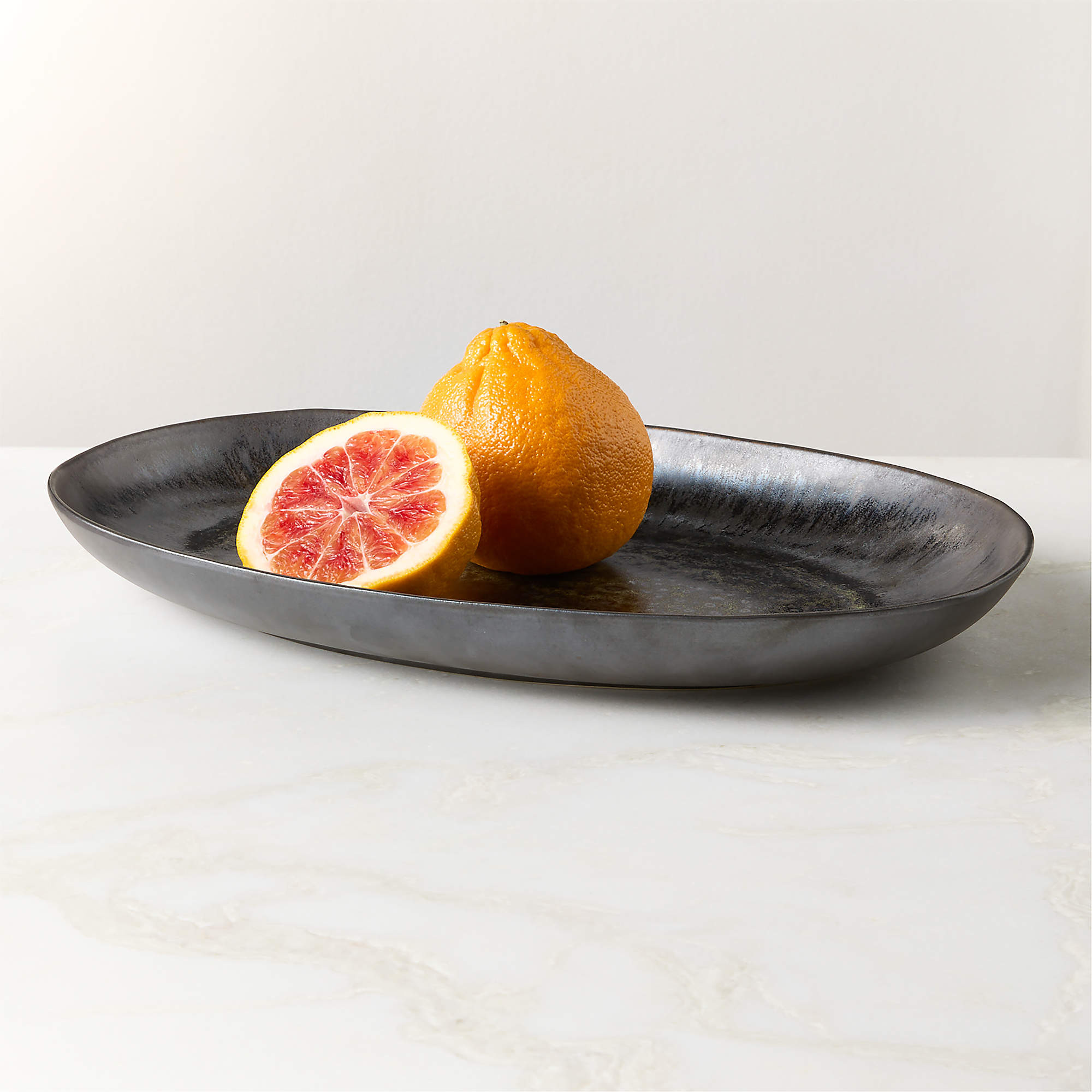 Drift Oval Black Serving Platter with Reactive Glaze + Reviews | CB2 | CB2