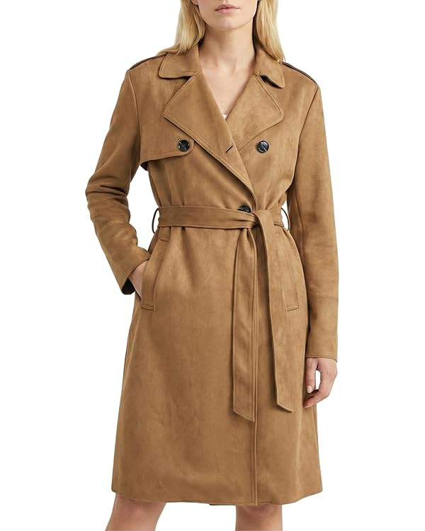 OctMoon Women’s Faux Suede Trench Coat – Long Classic Style with Notched Collar, Double-Breas... | Amazon (US)