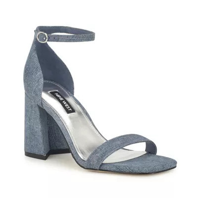 Nine West Women's Ilea Block Heel Square Toe Dress Sandals, Blue, 8.5M | Belk