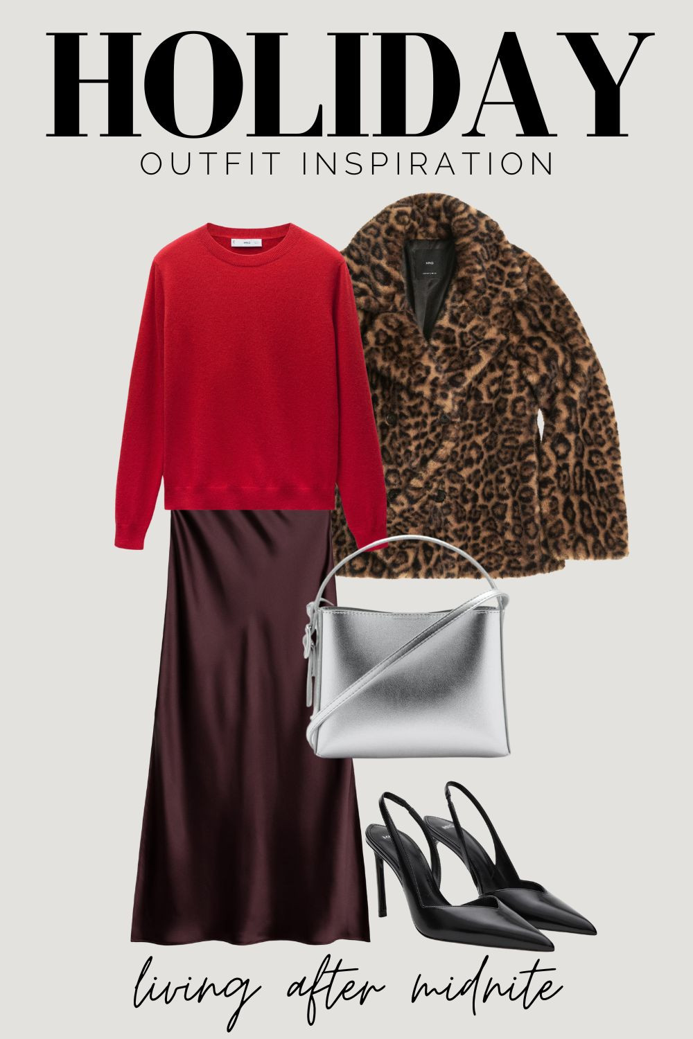 Cute holiday party outfit, perfect for Christmas, Christmas Eve or an office Holiday party. Midi slip skirt, faux fur leopard coat, red cashmere sweater, holiday outfits, christmas outfits 

 #LTKHoliday #LTKSeasonal #LTKStyleTip