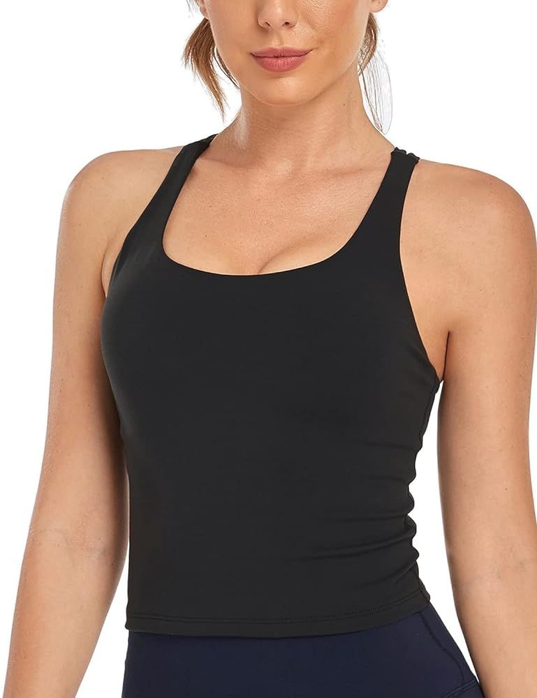 HeyNuts Hawthorn Athletic Women's Longline Medium Impact Wirefree Sports Bras Crop Tops with Removab | Amazon (US)