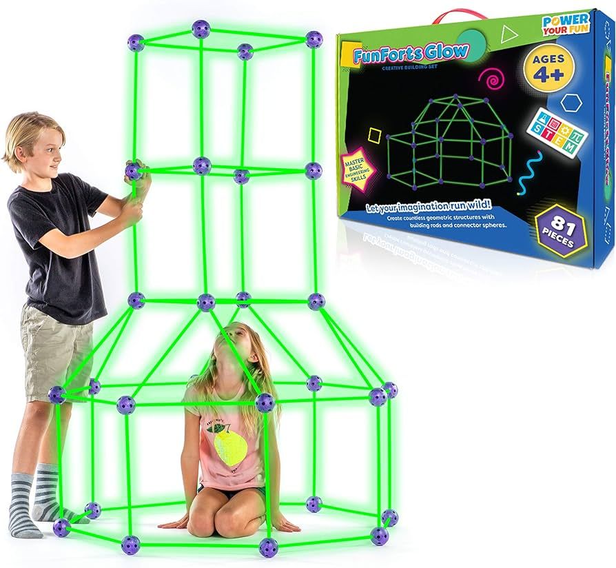 Fun Forts Glow Fort Building Kit for Kids - 81 Pack Glow in The Dark STEM Building Toys Indoor Ou... | Amazon (US)