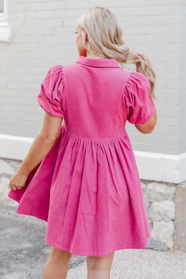Pour Your Heart Out Pink Corded Puff Sleeve Button Up Mini Dress | Pink Lily