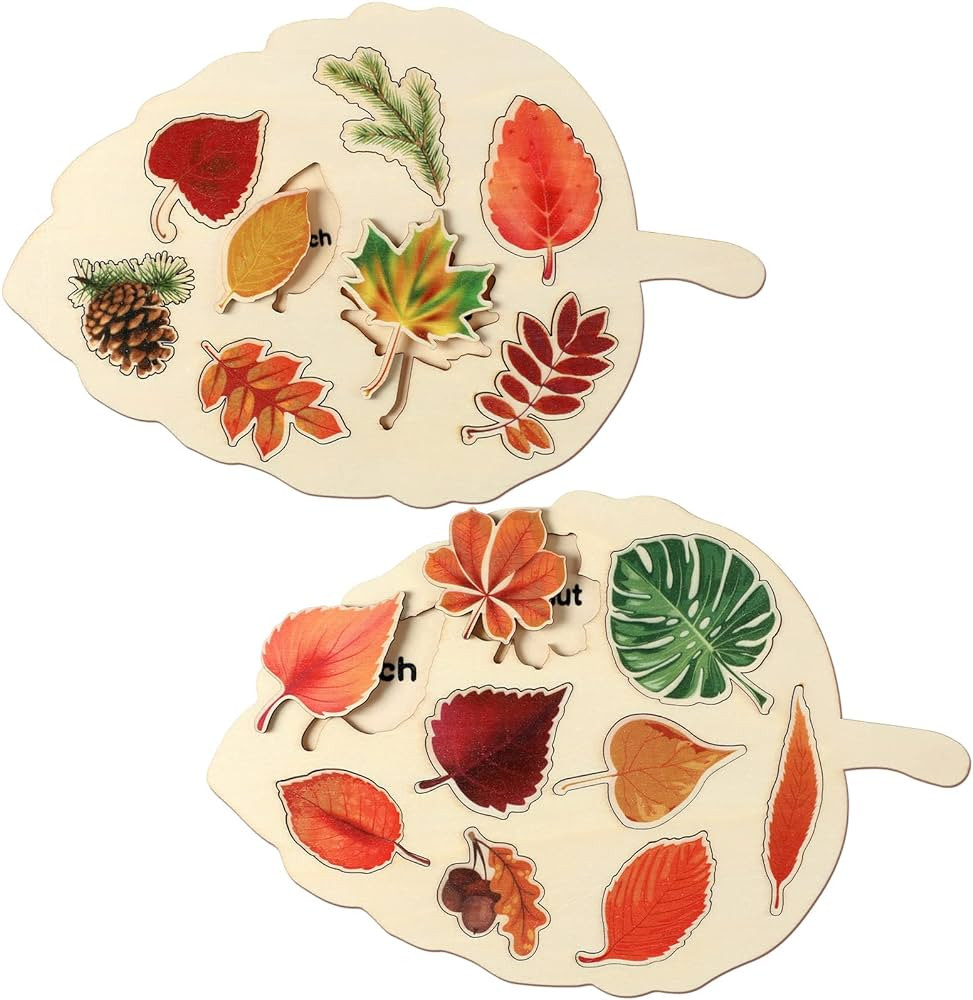 Kathfly 2 Pieces Leaf Wooden Jigsaw Puzzles Leaf Puzzle Montessori Toy Early Educational Learning... | Amazon (US)