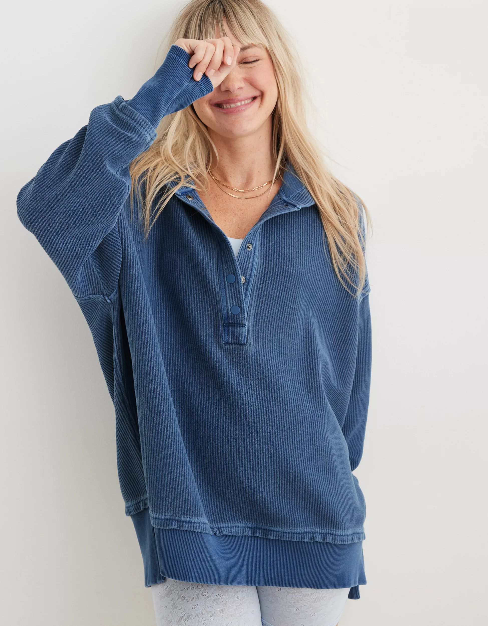 Aerie Textured Henley Hoodie | Aerie