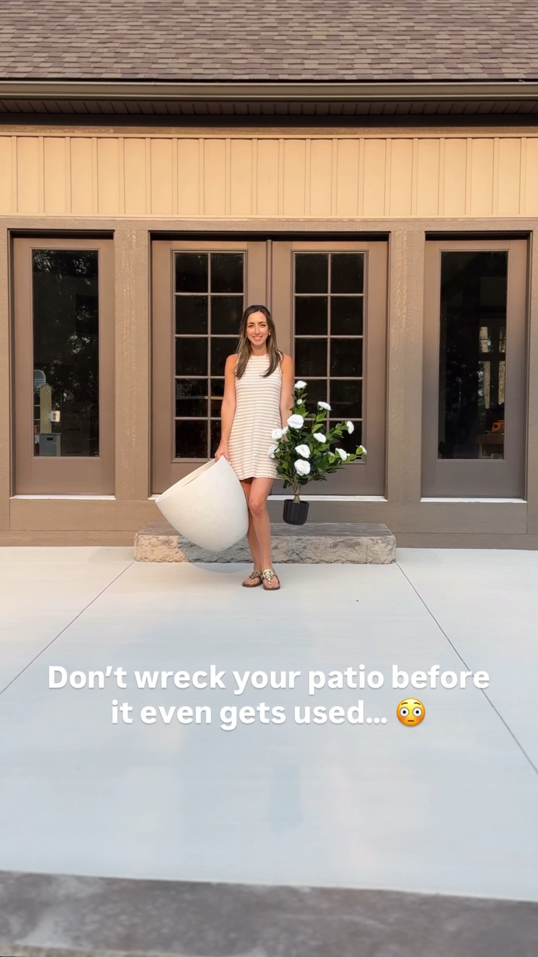 do THIS first👇🏻

Patio number one is finally DONE (cue the happy dance 💃🏻), and I couldn’t wait to add some greenery — even if it’s faux. But before placing a single pot down, we made sure to do one thing that most people totally forget…

👉🏻 Put footers under every planter.

Why? Because heavy pots sitting directly on concrete can trap moisture, leave rust or mineral stains, and over time can even lead to cracks or discoloration. Not exactly what I want after spending all that $$ on new concrete 😅

These little risers are inexpensive, practically invisible, and they make a big difference in how long your patio looks clean and new. 

Fake trees, real tip 👌🏻

#PatioDesign #ConcreteCare #PlanterTips #OutdoorDecor #FauxPlants #BackyardUpgrade #HomeTips #PatioStyle #AmazonHome

#LTKHome #LTKFindsUnder100