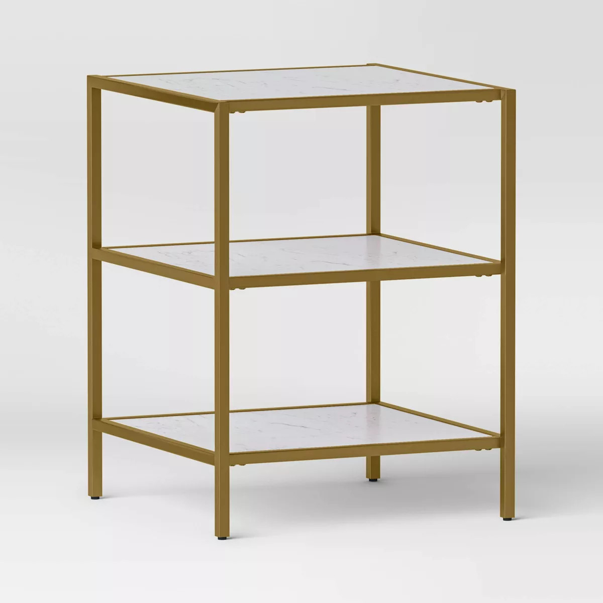 Faux Marble and Metal Accent Table Gold - Threshold™: Brushed Gold Frame, 3-Tier Square Display | Target