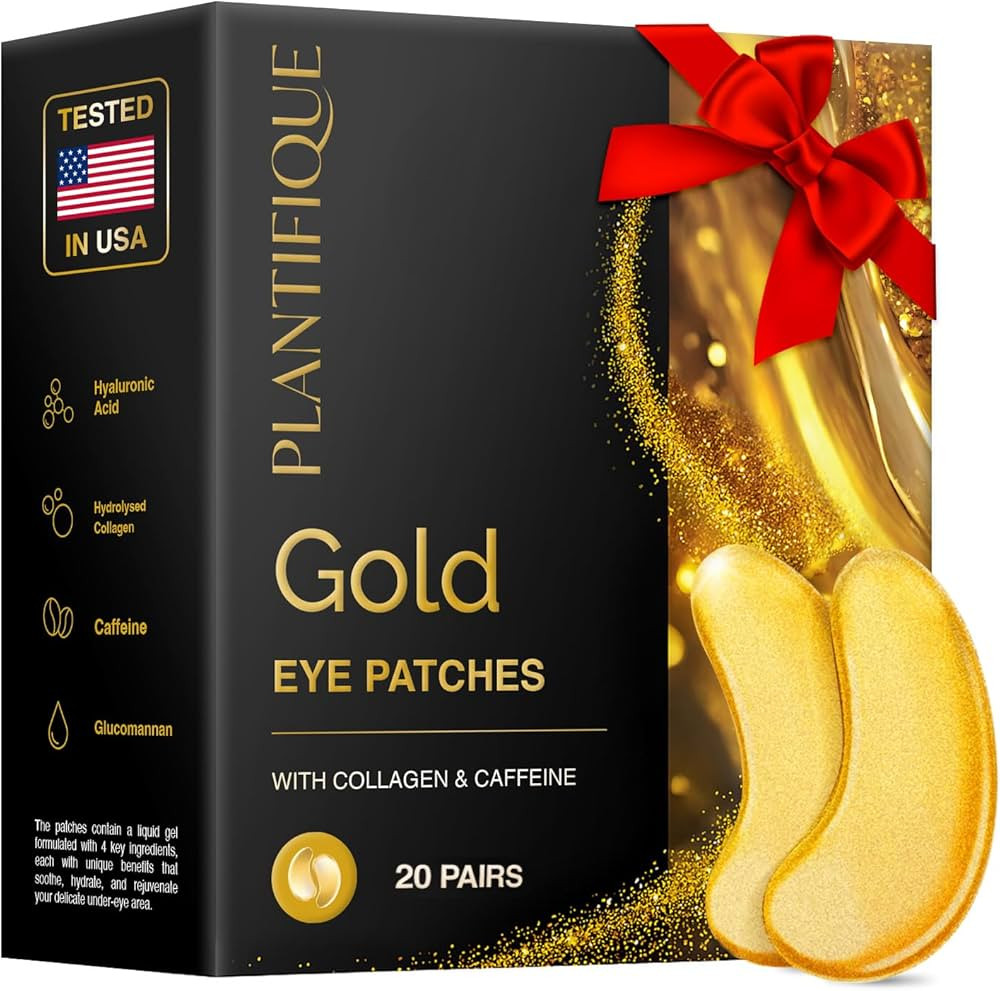 PLANTIFIQUE 24K Gold Under Eye Patches 20 Pairs - Dermatologist Tested - Hydrating Collagen Eye M... | Amazon (US)